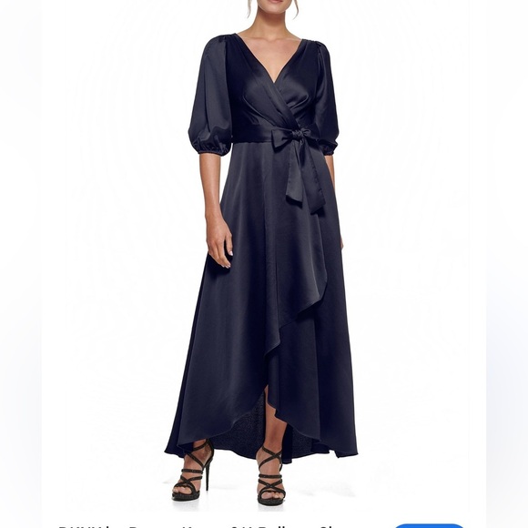 DNKY by Donna Karan 3/4 balloon sleeve v neck faux wrap gown - Picture 1 of 11